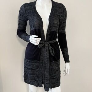 Y2K Vintage Deadstock Black & Grey Colorblock Open Front Belted Cardigan Sweater
